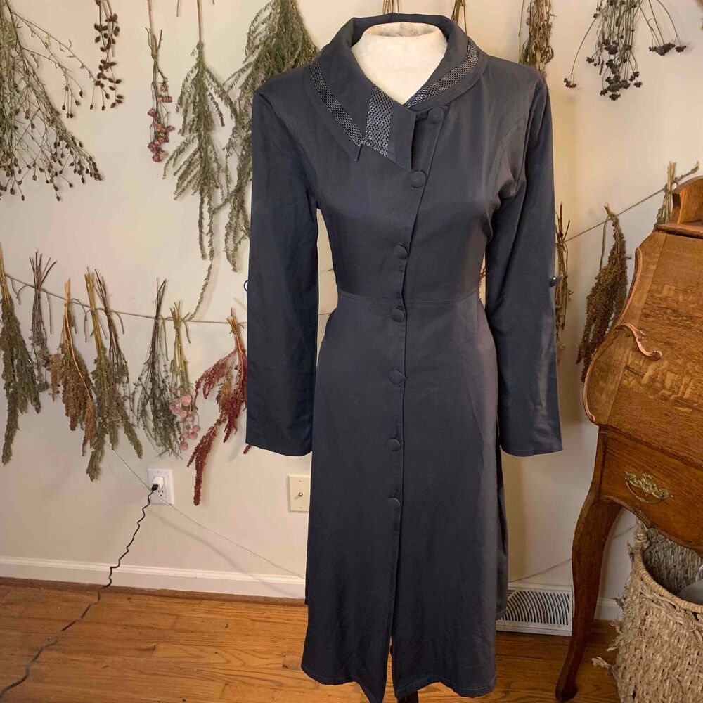 Charcoal Grey Asymmetrical Collar Button Down Modern Dress Size XXL